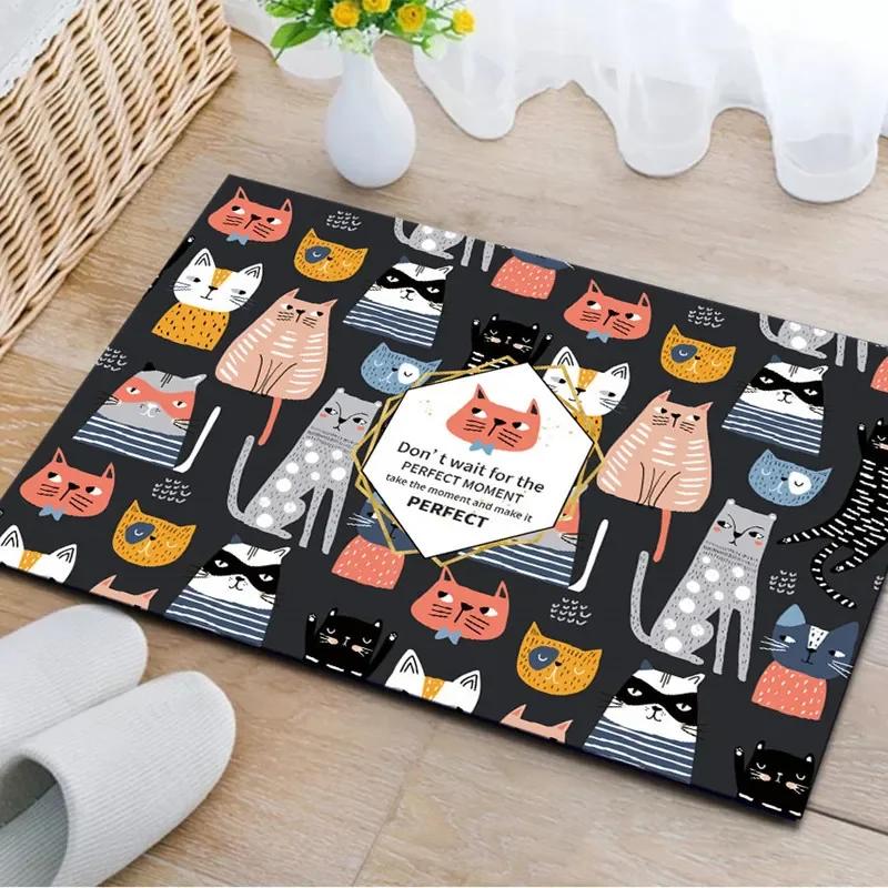 Cartoon Cat Printed Entrance Doormat Carpet for Bedroom Living Room Hallway Soft Small Area Rug Floor Mat Home Decoration