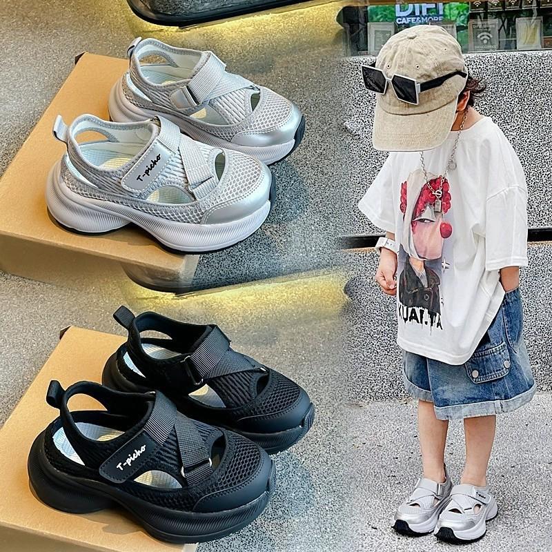 Boys Sports Sandals Summer Hollow Breathable Chunky Dad Shoes Korean Style Beach Sandals for Big Kids