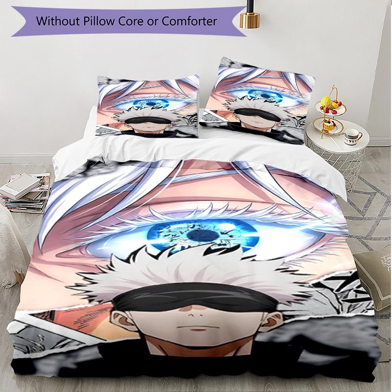 Juego de funda nórdica de 3 piezas (1 funda de edredón + 2 fundas de almohada, sin núcleo), Juego de Ropa de Cama Suave para Todas las Estaciones con Estampado de Jujutsu Kaisen, Regalo de Decoración para Dormitorio del Hogar