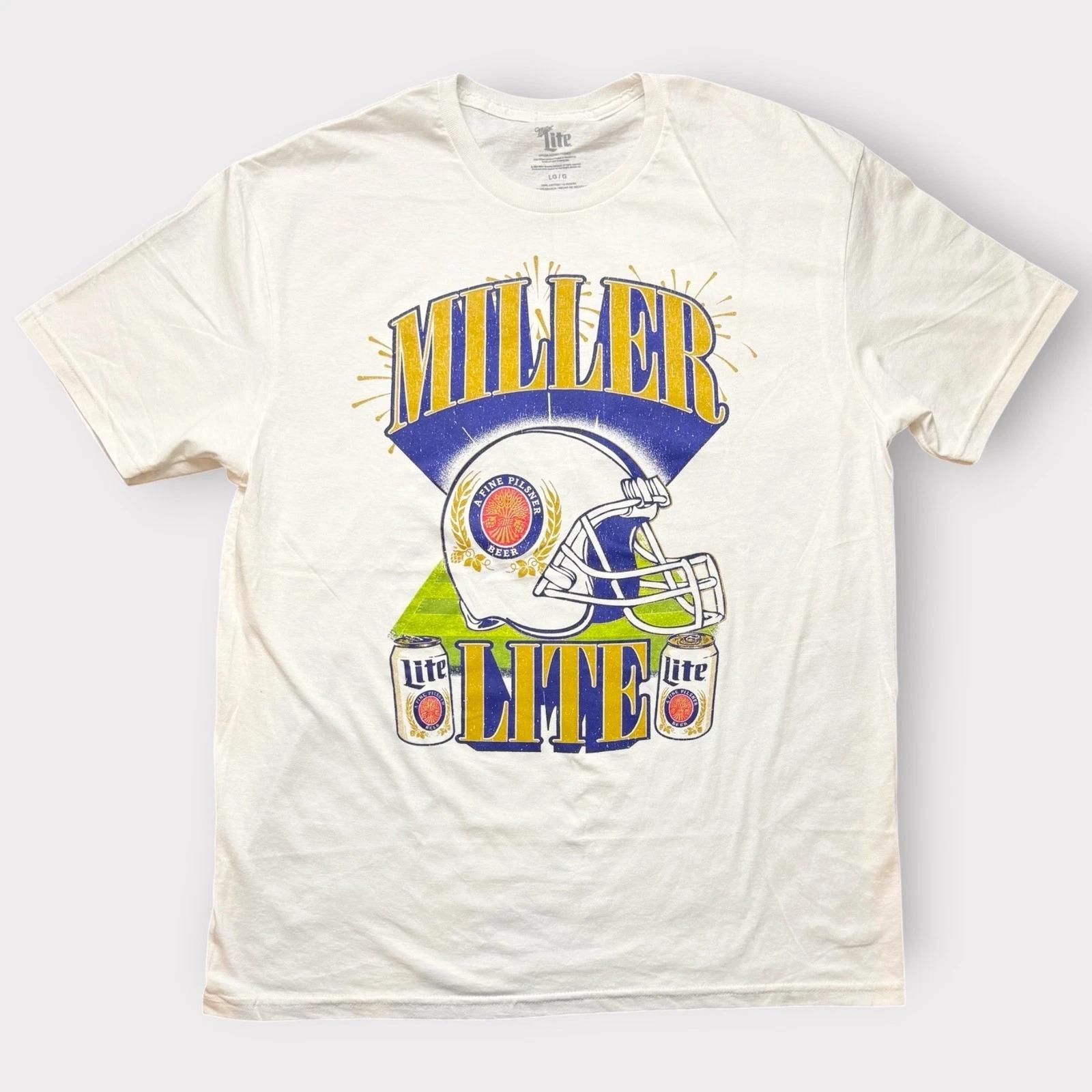 Miller Lite Football Helmet Graphic T- Shirt Mens Large White Beer Game Day Tee M