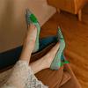 Women Pumps Luxury Green Grid Bow Cloth High Heels Summer Bride Shoes Comfortable Low Heeled Party Wedding Shoes