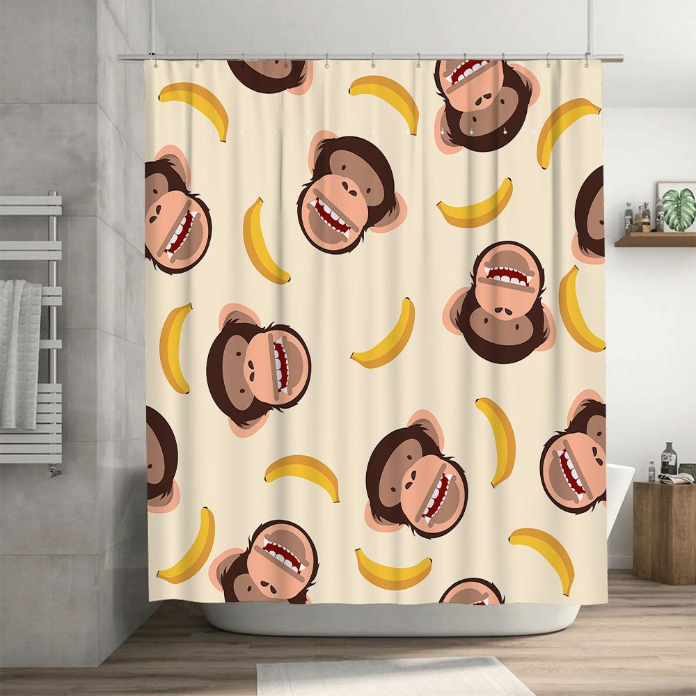 Monkeys Bananas Cartoon Shower Curtain Waterproof Fabric Decorative Bath Room Decor 180x200cm Home Accessories