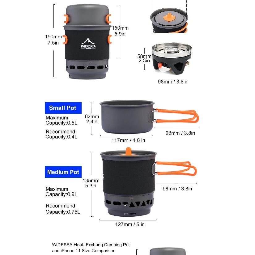 Widesea Camping Cooking System with Heat Exchanger Outdoor Gas Burner Stove Tourist Pot Set Cup Tableware Cookware Tourism Hike