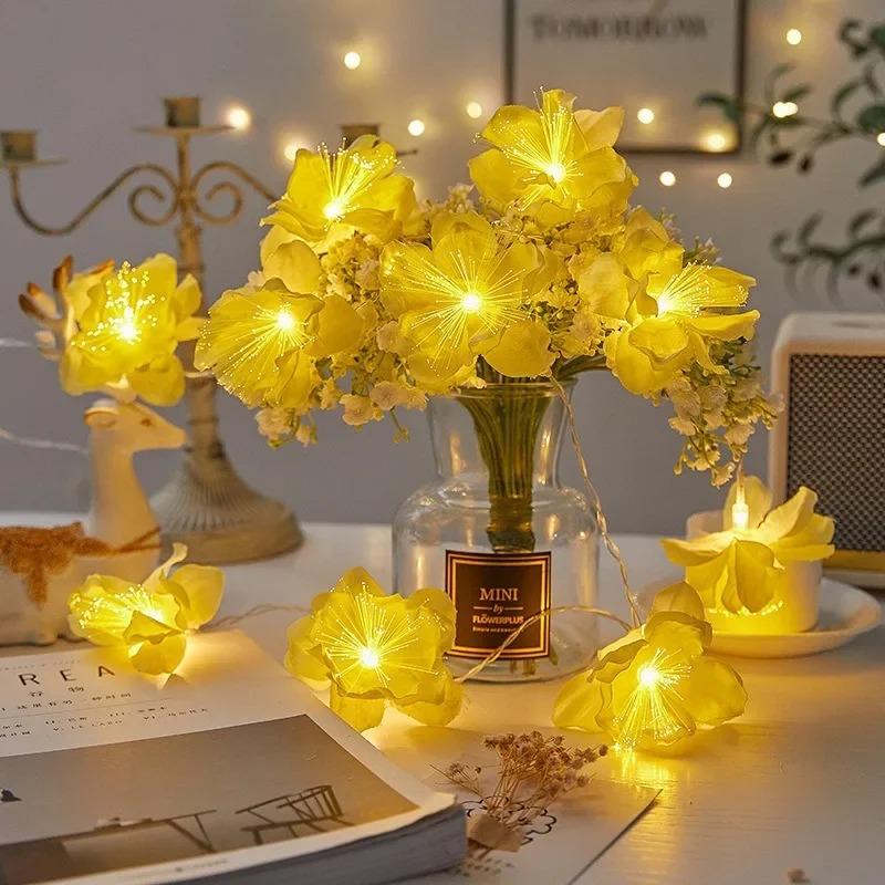 Holiday LED Fairy Lights 2M 3M Battery Operated Optical Fiber Flower Garland Xmas Wedding Party Home Decor Artificial String