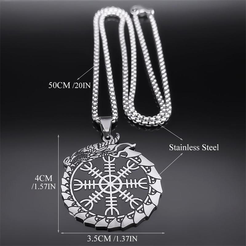 Viking Helm of Awe Compass Dragon Chain Necklace for Women Men Stainless Steel Aegishjalmur Scandinavian Necklace Jewelry N7959