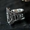 Retro Personality Ancient Silver Color Hollowed-Out Relief Crown  Rings For Women Men Halloween  Gothic Jewelry