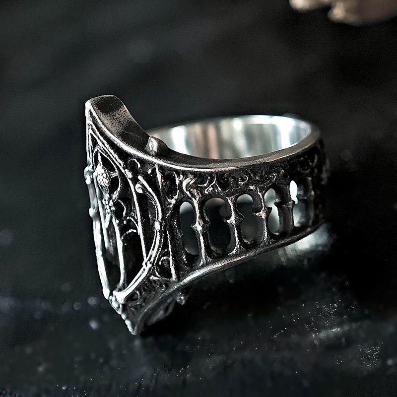 Retro Personality Ancient Silver Color Hollowed-Out Relief Crown Rings For Women Men Halloween Gothic Jewelry