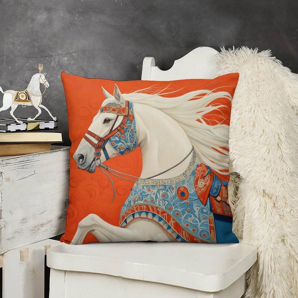 1pcs Short Plush Mongolian Horse Art Decor Pillow Cover 45x45cm Zipper Polyester Sofa Bedroom Cushion Case No Insert
