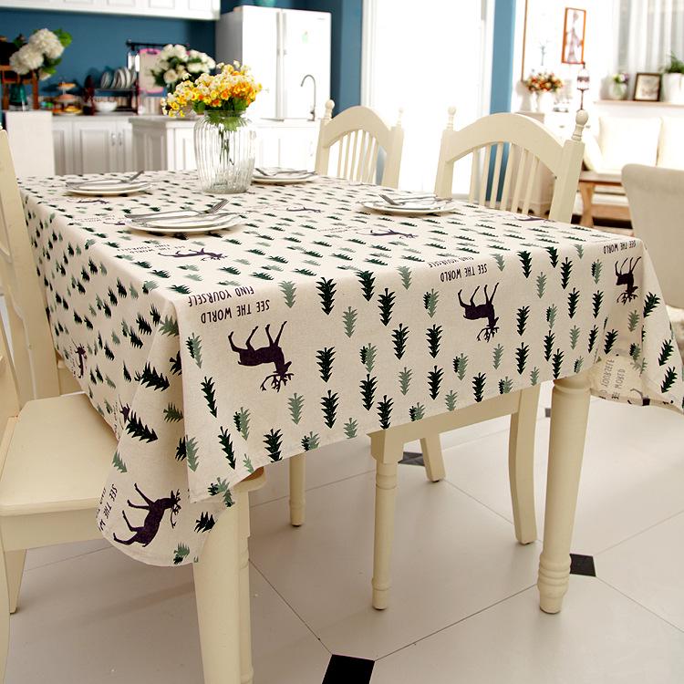 Cartoon Polyester Cotton Imitation Linen Christmas Pine Tree Deer Printed Tablecloth Coffee Table Tablecloth Customization