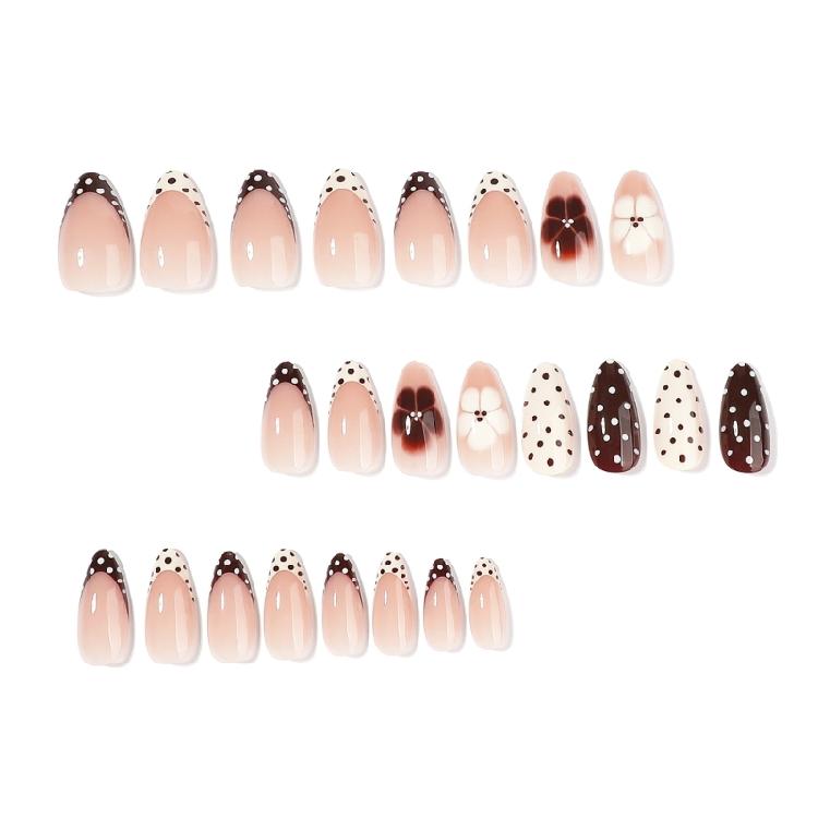 24 Stück Elegante Klebenägel Französische Spitze Inspiriert Künstliche Nägel Mit Punkten Und Blumen Perfekt Für Besondere Anlässe