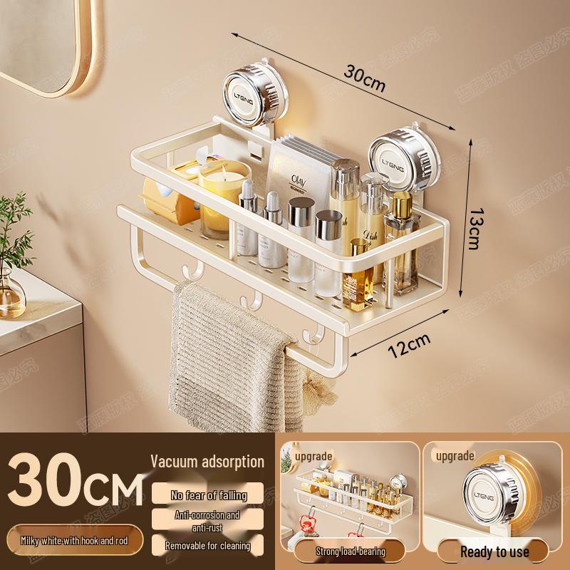 Wall-Mounted Aluminum Suction Cup Towel Rack & Bathroom Storage Shelf