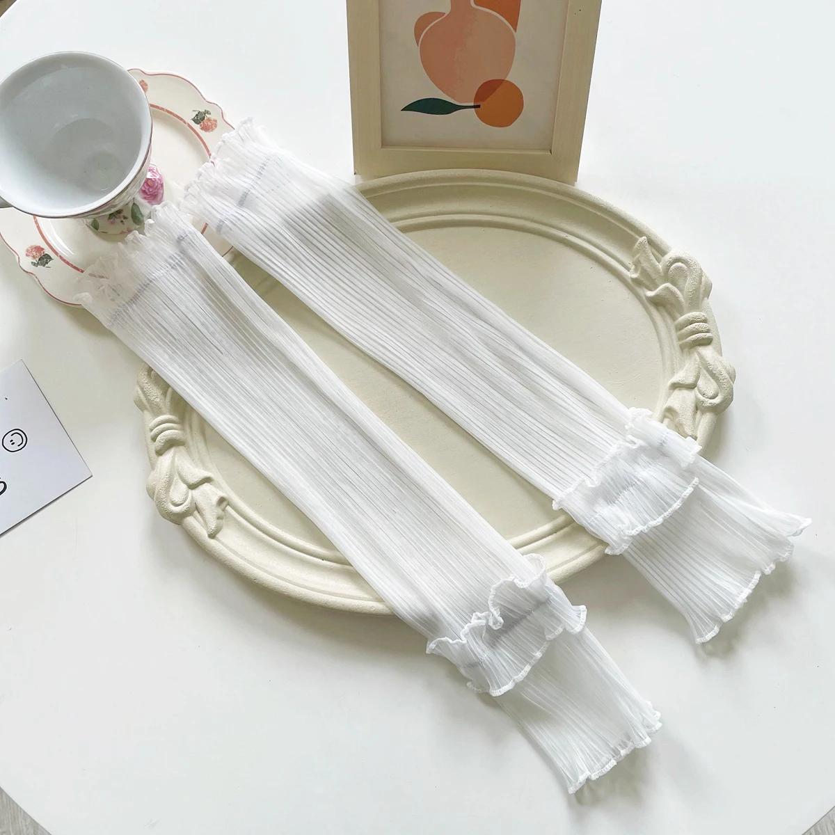 

Women Sun Protection Sleeves Gloves Summer Sunscreen UV Breathable Breathable Cuff Long Lace Fingerless Protection Arm Sleeve білий