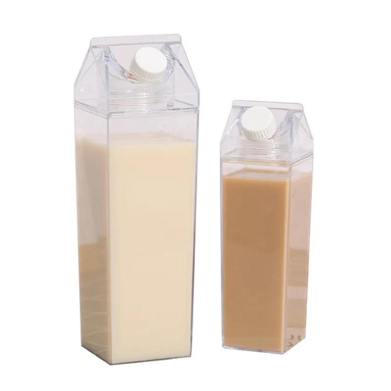 Plastic Clear Milk Carton Shaped Water Bottles 500ml Portable Drinking Sports Milk Cups Water Bottle With Lid Large Capacity YA017