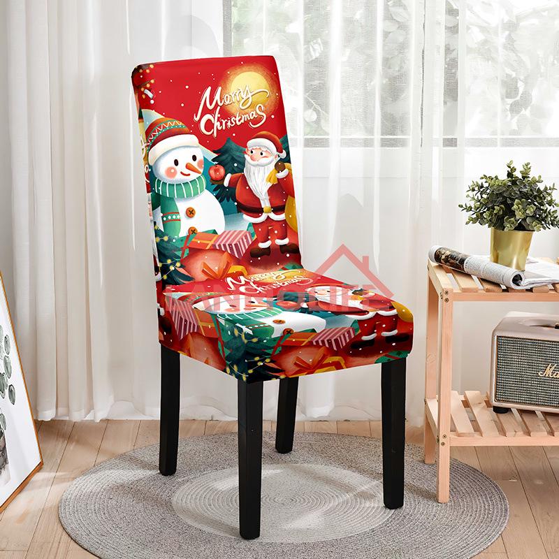 Christmas Digital Print Elastic Chair Cover for High-Back Dining Chairs – European and American Style