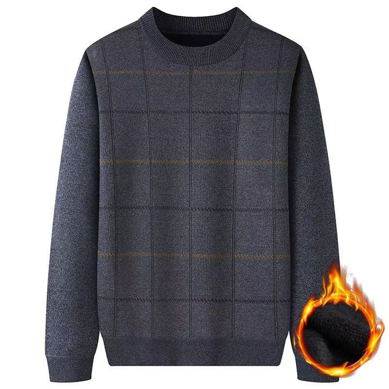 Warm Fleece Thickened Winter Knitwear Men Round Neck Knitted Autumn Winter Base Layer