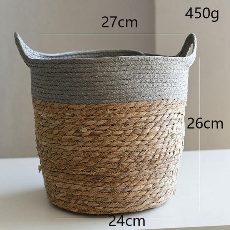 T02C!Nordic Straw Storage Basket Rattan Floor Flower Pot Crafts Decor Modern Home Living Room Bedroom Shop Plant Basket серый
