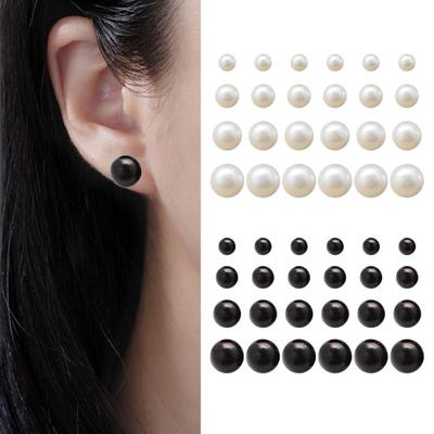 12 Pairs Ear Studs Faux Pearl Different Sizes Smooth Anti-allergy Lightweight Exquisite Ear Decoration Jewelry Prom Party Bride Stud Earrrings