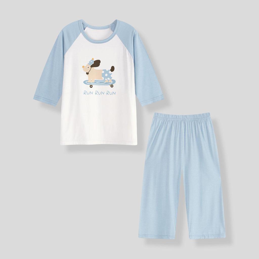 Girls' Air-Conditioned Pajama Set: 7-Point Sleeve & Pants, Ages 2-15, Sizes 80-160cm, Breathable Summer Sleepwear