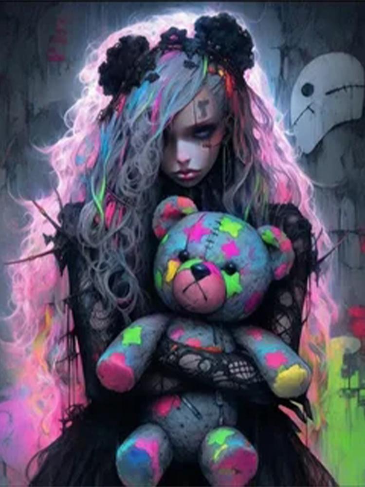 5DDIYGothic Cartoon Girl Diamond Mosaic Square Round Diamond Painting New 2024 Cartoon Fairy Halloween Gift Home Decoration