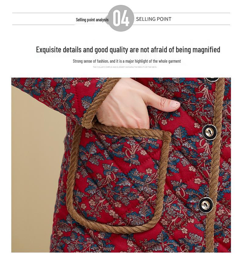 Mom's Winter Coat: Floral Print, Fleece-Lined Quilted Jacket for Mid-aged & Elderly Women - 2025