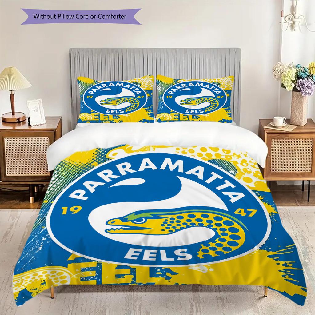 Parramatta Eels Pattern Bedding Quilt Set Quilt Cover Pillowcase Home Decoration Birthday Gift (1 * duvet cover + 2 * pillowcase, without core)