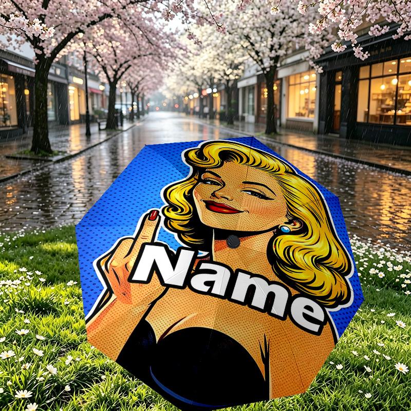 Custom Name Personalized Singer Print Umbrella, Auto Open Close, 8‑Rib Sturdy Frame, Commute Camping Hiking Use, Birthday Gift