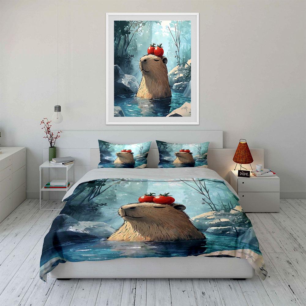 Capybara Art Set for Home Decor Bedding Set with 1 Duvet Cover 2 Pillowcases Single Double King Queen, Gift
