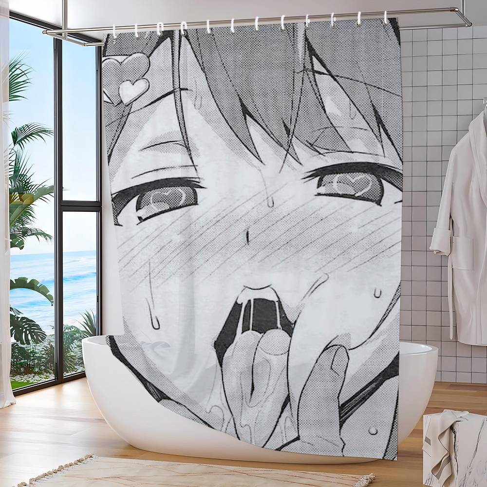A-Ahegao M-Manga Girl  Shower Curtain Outdoor Scenery Summer Vacation Bathroom Decor Holiday Polyester Bath Curtain with Hooks