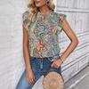 Summer Women's Shirt Retro Ethnic Style Print Short-sleeved Top Art Color T-shirt