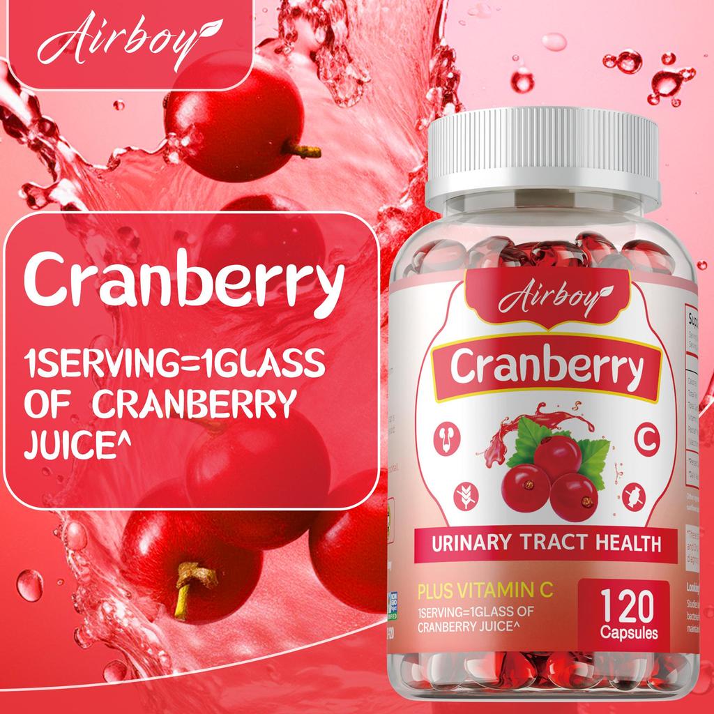 Airboy Cranberry-Extrakt-Weichkapseln, hergestellt aus gemahlenen ganzen Cranberries, helfen, den Körper zu reinigen und die Gesundheit des Harntrakts zu fördern.