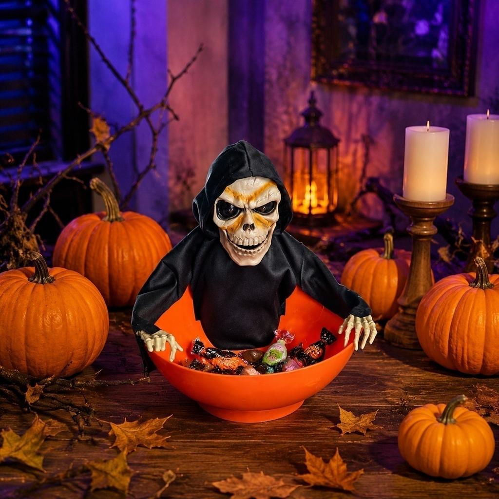 Halloween-Bewegungsaktivierte Süßigkeitenschale mit Ton- und Lichteffekten für Tischdekoration und interaktive Displays