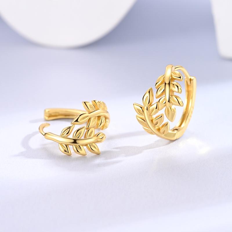 New 925 Silver Earrings Golden Beans Leaf Feather Luminous Elf Hoop Earring For Women Making Jewelry Gift