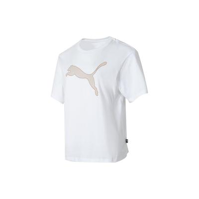 Logo Print Simple Breathable Sports Training Outdoor Leisure Round Neck Short Sleeve Drop Shoulder T-Shirt Women Tops White 682164-02