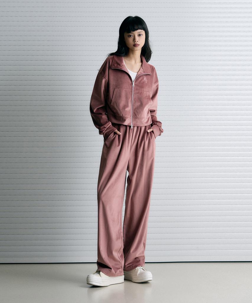 Ledeoli Reverse Logo Velour Track Pants [Ash Rose]