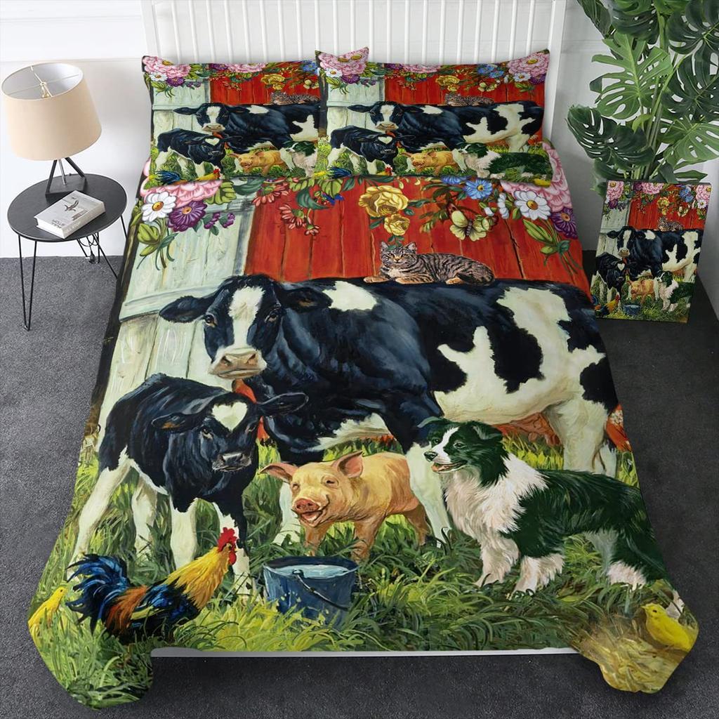 Animal Oil Painting Bedding Three-Piece Quilt Cover