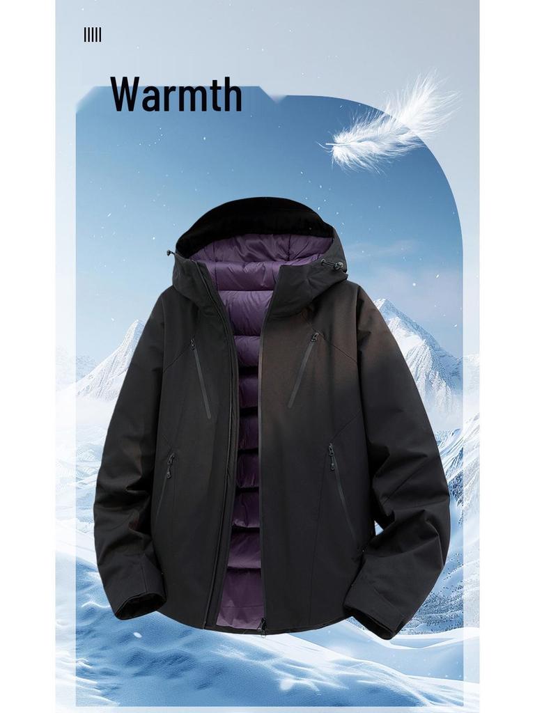 Men's Windproof Waterproof Down Jacket: Teen Casual Hooded Solid Color Outerwear for Autumn and Winter