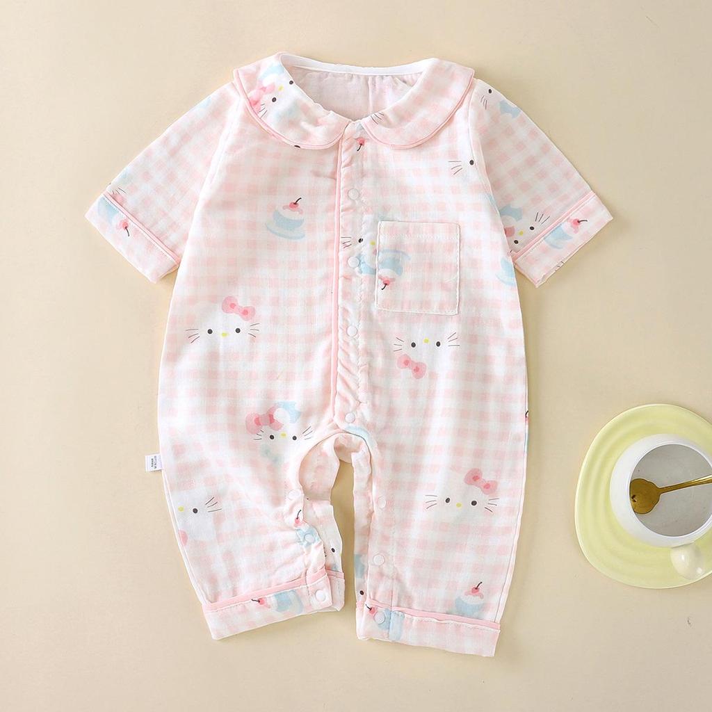 Korean Style Doll Collar Baby Romper - Spring Front Button Baby Girl Crawling Suit