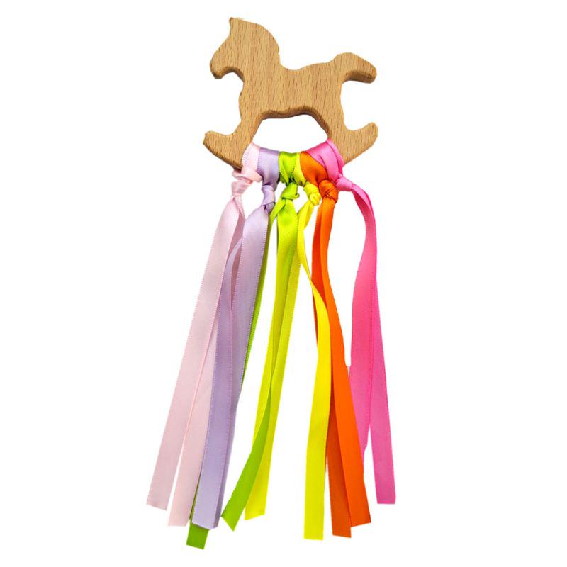 Inel cu panglică din lemn natural curcubeu Jucării Waldorf Jucărie senzorială pentru bebeluși Nou-născuți