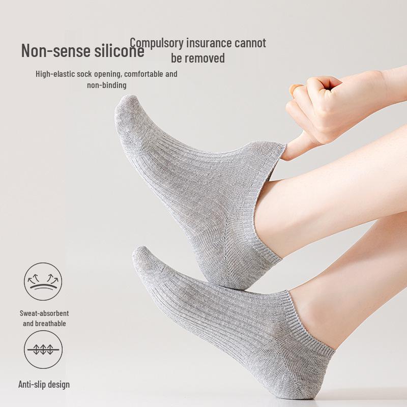 Women's No-Show Cotton Boat Socks - Thin, Anti-Slip, Low-Cut for Spring, Summer, Autumn