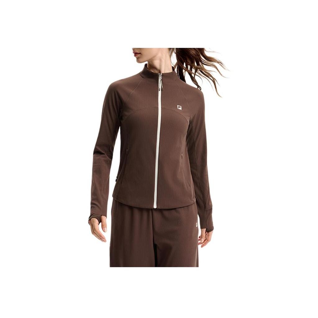 Fila Fitness Series Casual Retro Solid Color Slim Fit Stand Collar Zip Knit Top Women Tops A11W541502FBN