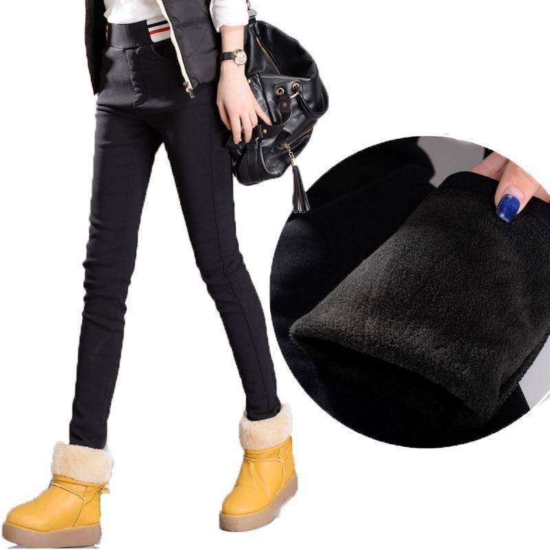 Autumn and Winter New Velvet Warm Nine-point Pants, Twill Super Soft Outer Wear Women's Integrated Pants, Women's Large-size Pencil Pants