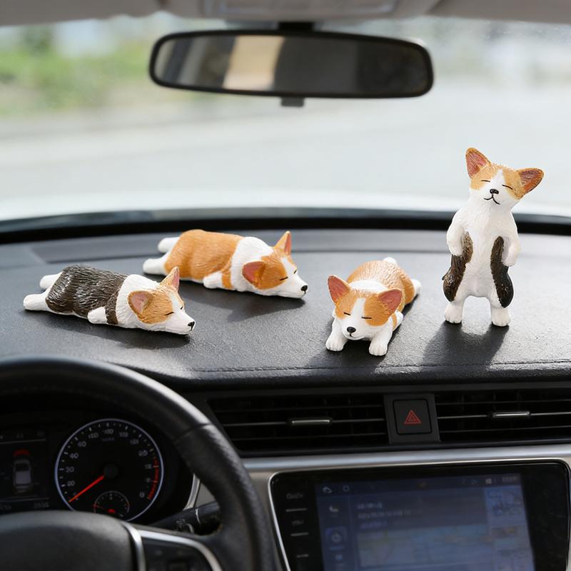 Mini Corgi Resin Doll for Car Dashboard Decoration Cute Dog Figurine Car Interior Accessory Animal Ornament Desk Decor Gift