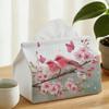 A Decorative Tissue Box Featuring a Pink Floral And Bird Pattern, Perfect for a Cozy Home. This Vintage Tissue Holder Serves As a Stylish Desktop Orga