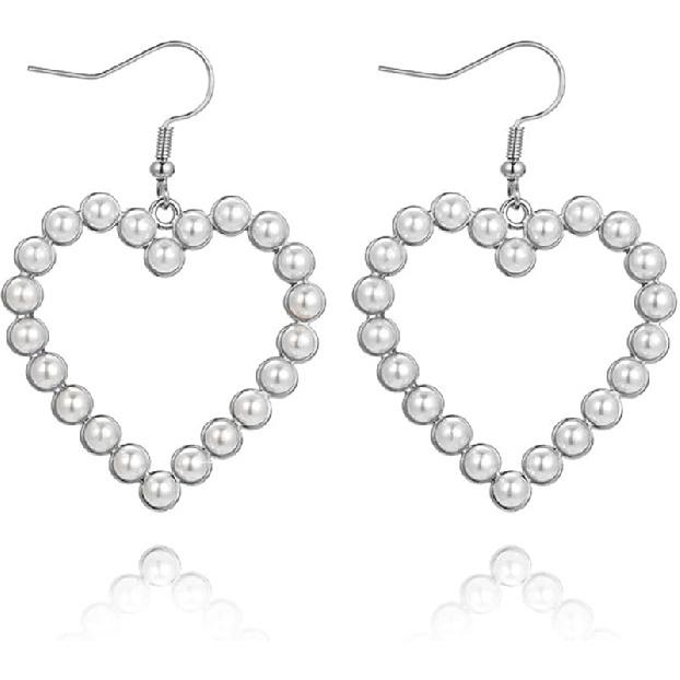 Pearl Earrings for Women Heart Dangle Earrings White Pearls Fashion Dangle Earrings Charm Earrings Bridal Jewelry Wedding Birthday Gift