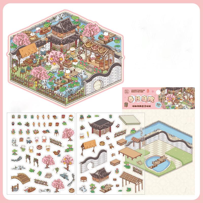 Cat Garden Miniature Scene 3d Landscaping Stickers Diy Cabin Scene Stacking And Pasting Hand Account Sticker Gift