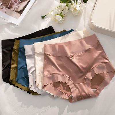 Lingerie Medium To High Waisted Briefs Plus Size Women's Underwear Elastic Satin Silky Smooth Bare Seamless One-piece Triangle Panties
