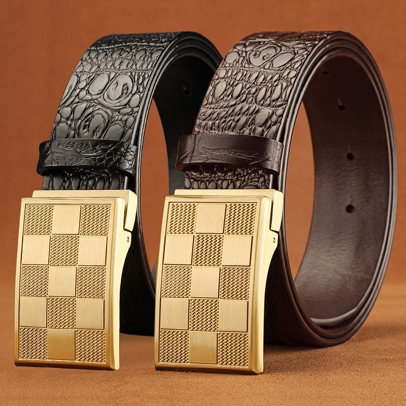 

Men s Leather Belt with Pin and Copper Buckle - Top Layer Cowhide, Smooth Design, One-Piece Waist Belt. 125 cm чорний