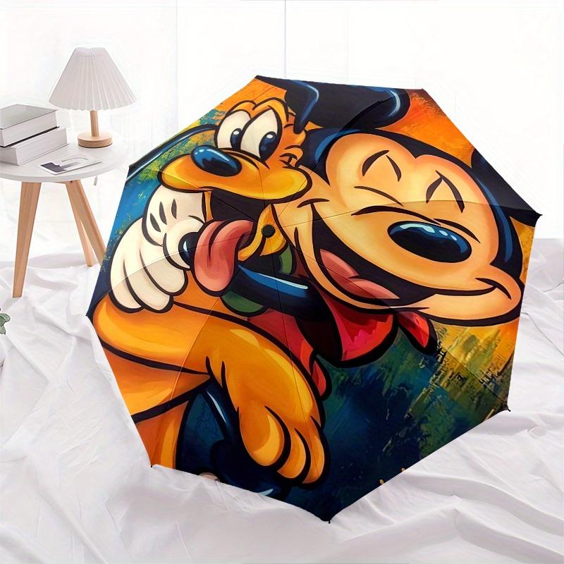 Mickey Mouse,Pluto Automatic Umbrella - Tri-fold Portable Umbrella, Best Holiday Gift for Men and Women, Durable Iron Frame, Playful Design,