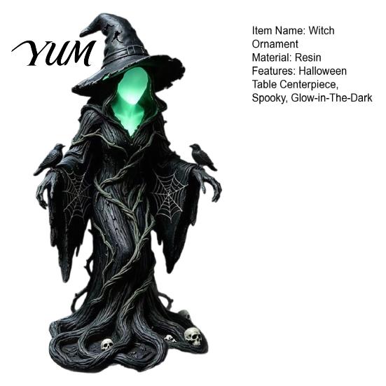 Luminous Faceless Witch Figurine Statue, Glow-in-The-Dark Ornament, Resin Desktop Mantel Display for Halloween Table Centerpiece Indoor Outdoor Decor