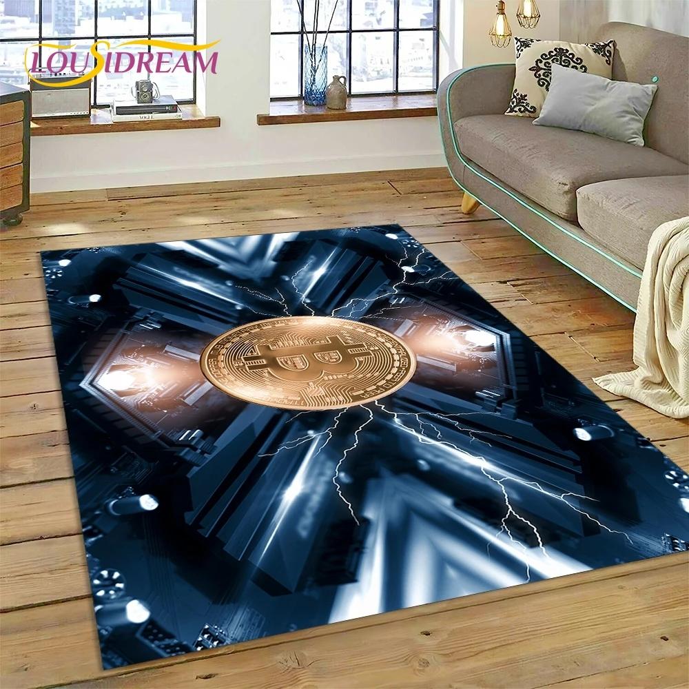 Bitcoin 3D Virtual Currency NFT Area Rug Carpet for Bedroom Living Room Home Sofa Decoration,Children Game Large Decor Floor Mat
